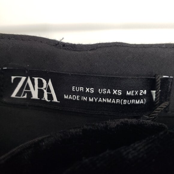 Zara Velvet High Rise Trouser Pants XS Womens Straight Leg Black‎ - Picture 5 of 9